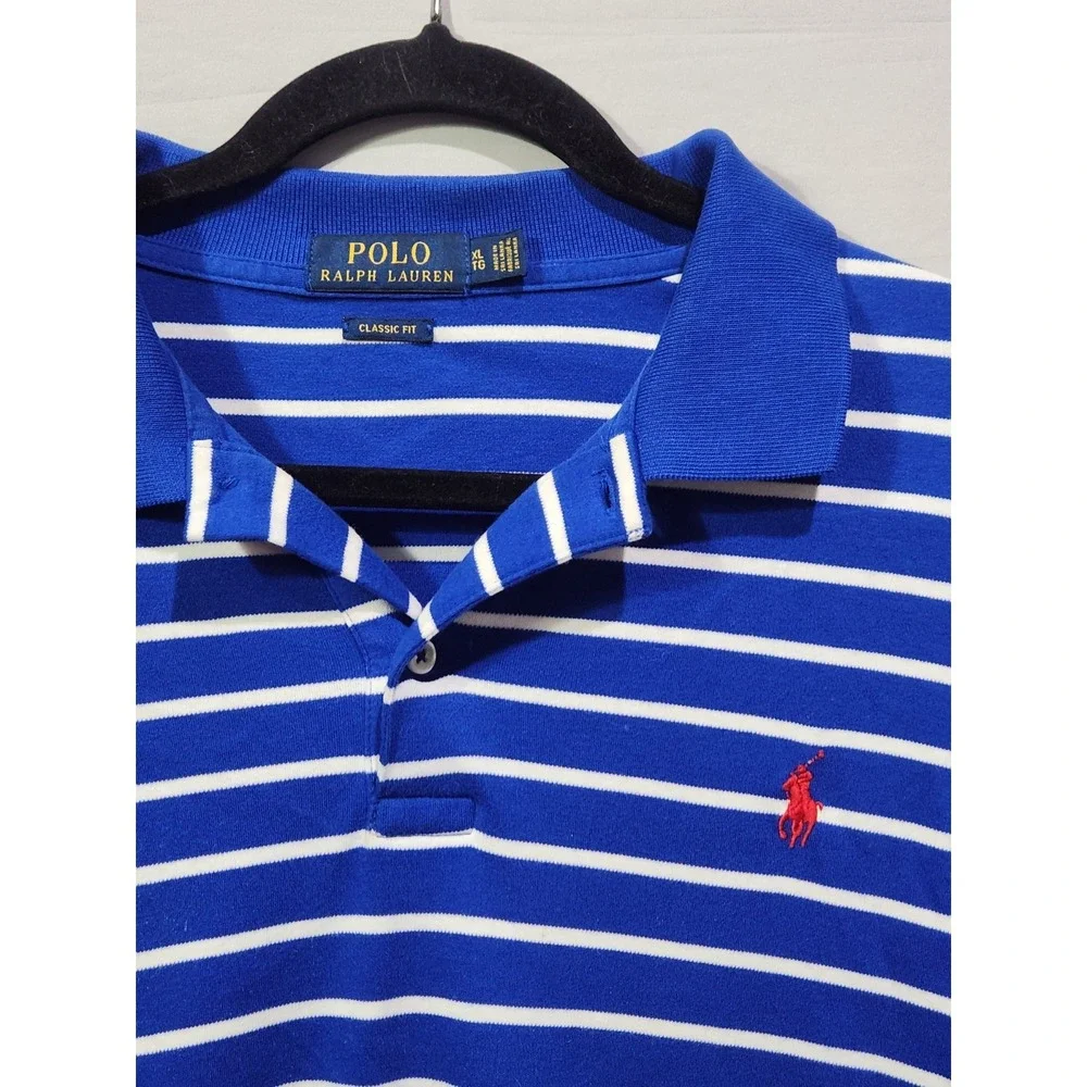Polo Ralph Lauren Classic Fit Soft Touch‎ Striped Polo Shirt Blue/white Sz XL